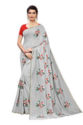 Vamika Grey Chanderi Cotton Embroidery Floral Saree | Grocsy