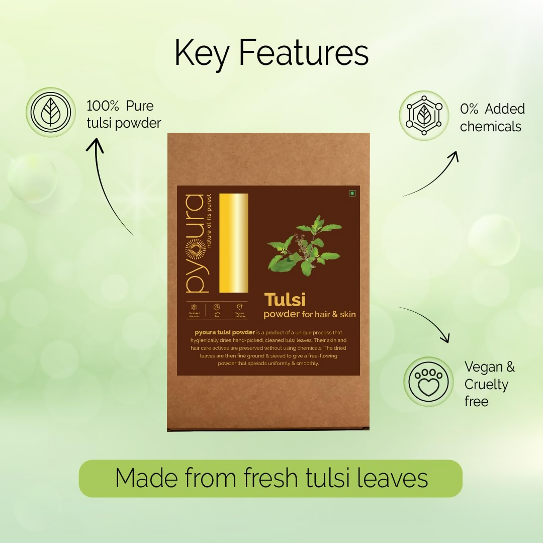 Pyoura Pure Tulsi Powder 100% Natural Hygienically Dried Face Pack For Youthful Clear Skin | Grocsy