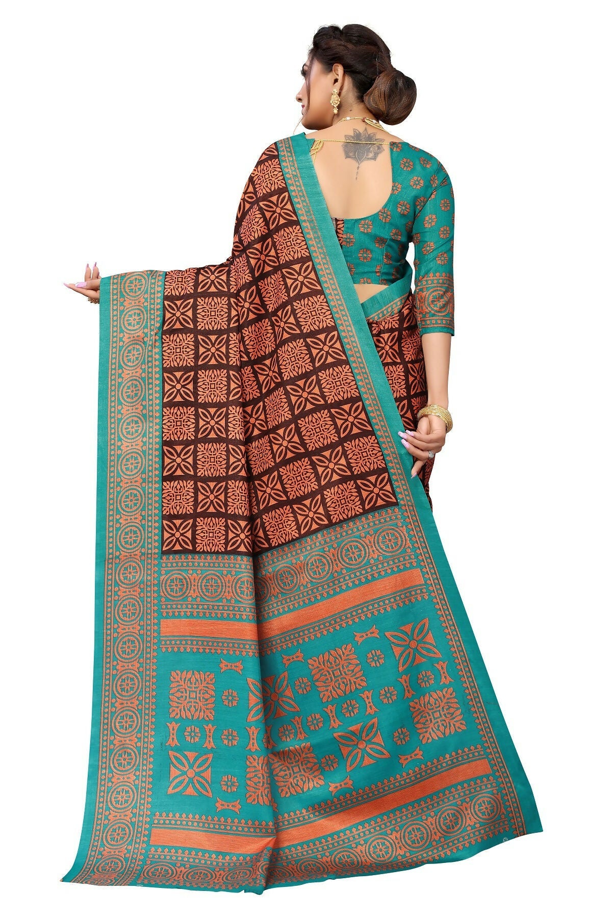 Vamika Brown Printed Art Silk Saree | Grocsy