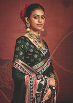Joban Fashion Green Art Silk With Fine Viscose Border Ajrak Full Body Print With Soft Finish Saree | Grocsy
