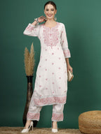Sangria Embroidered Sequence Straight Kurta With Palazzo | Grocsy
