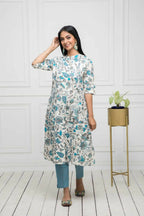 Myshka Women Multi Floral Cotton A-Line Mandarin Collar Kurtas | Grocsy