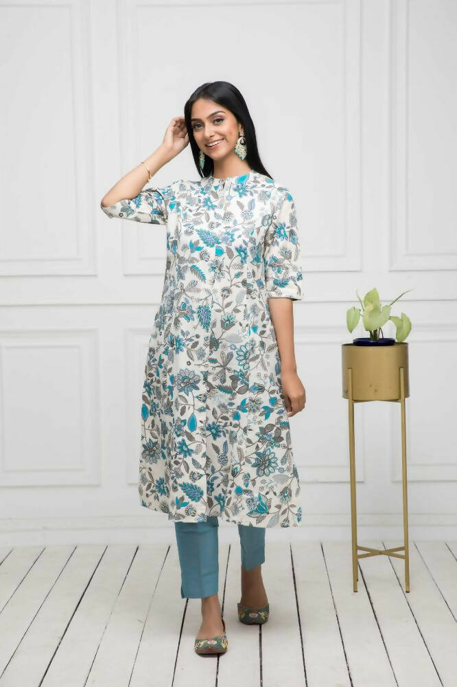 Myshka Women Multi Floral Cotton A-Line Mandarin Collar Kurtas | Grocsy