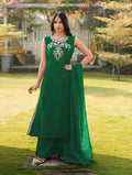 Nikhaar Green Embroidered Art Silk Stitched A Line Kurta Palazzo Dupatta Readymade Suit | Grocsy