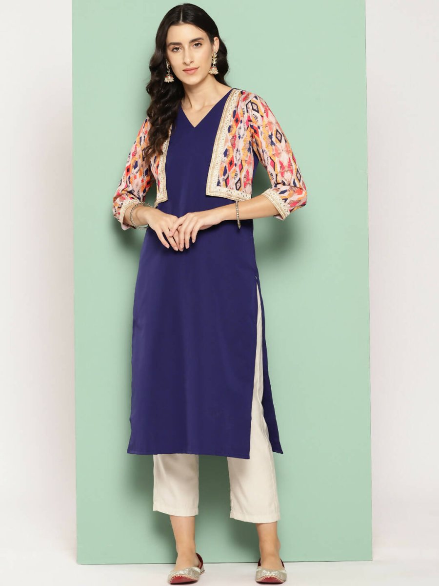 Ahalyaa Women's Traditional wear Kurta - Navy Blue | Grocsy