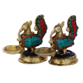 CraftVatika Brass Pair Of Peacock Diya Stand Showpiece | Grocsy
