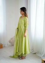 Teeya Creation Pista Green Color Heavy Crunchy Silk Embroidery Work Gown | Grocsy