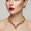 Jewel City Handcrafted Traditional Gold-Plated Choker Necklace Set with Pearl Drops - Ethnic Jewelry for Weddings | Grocsy