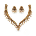 Jewel City Handcrafted Traditional Gold-Plated Choker Necklace Set with Pearl Drops - Ethnic Jewelry for Weddings | Grocsy