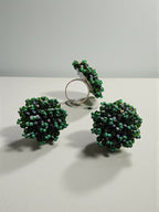 Inhanns Rangmani Crystal Duo – Adjustable Ring + Statement Earrings Set - Dark Green | Grocsy