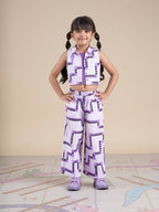 Snakes and Ladders Girls Purple Table Print Top and Pant Set from Siblings Collection | Grocsy