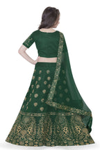 Dwiden Green Gulab Tafetta Sattin Semi-Stitched Girl'S Lehenga Choli | Grocsy