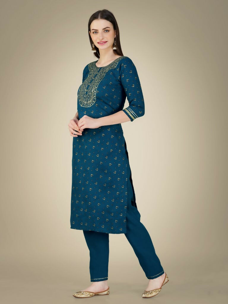 Jyoti Fashion Women's Morpich Cotton Magic Slub Embroidery & Sequence work Kurta with Trouser & Dupatta | Grocsy
