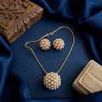 Jewel City Antique Gold Plated White Pearl Pendant Set With Earrings |Festival Jewelry | Grocsy