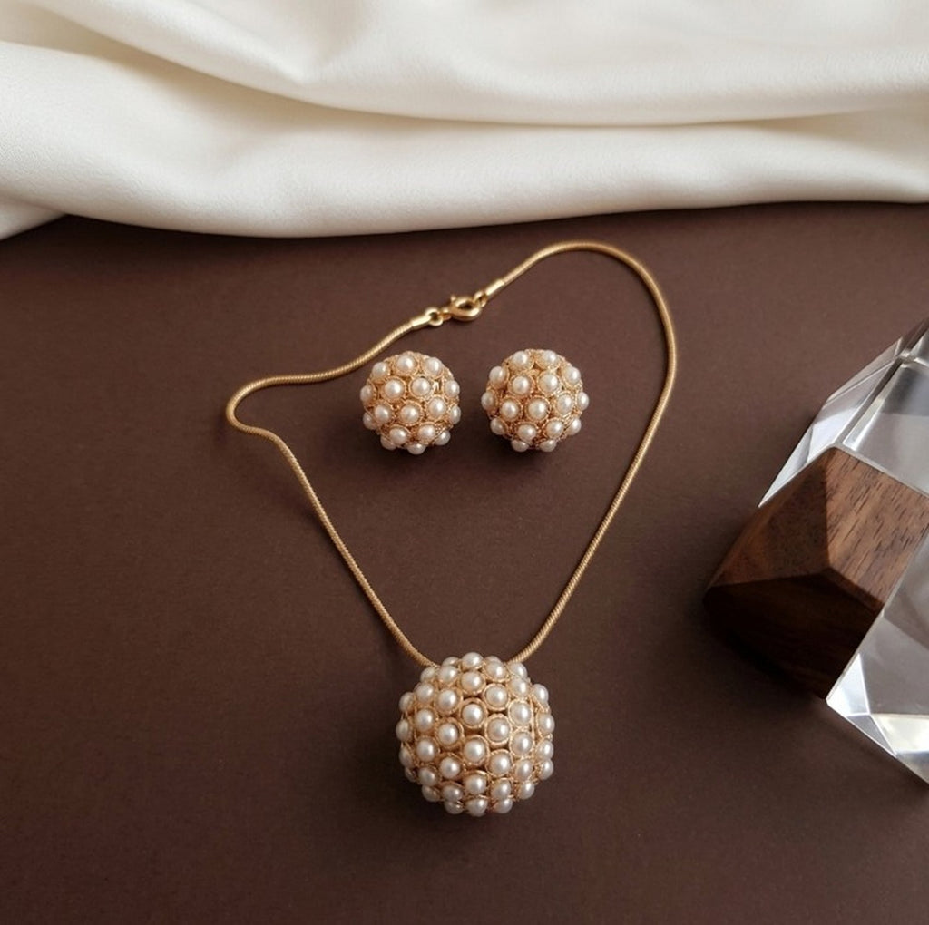 Jewel City Antique Gold Plated White Pearl Pendant Set With Earrings |Festival Jewelry | Grocsy