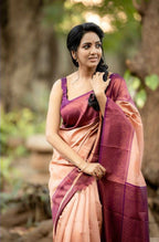 DEIANA'S Beautiful Designer Golden zari Soft Lichi Silk Saree - Peach | Grocsy
