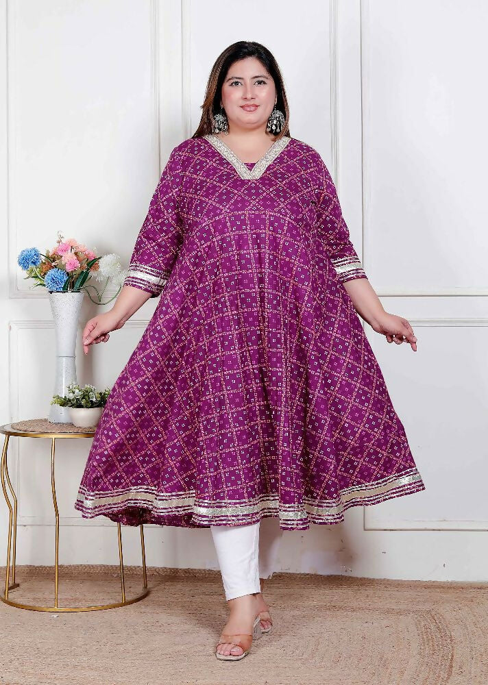 Miravan Plus Size Women Cotton Magenta Gota Lace And Embroidered Anarkali Kurta | Grocsy