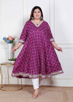 Miravan Plus Size Women Cotton Magenta Gota Lace And Embroidered Anarkali Kurta | Grocsy