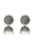 Mominos Fashion Johar Kamal Silver Color Jhumkas With White Pearls Earrings