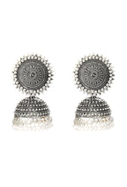 Mominos Fashion Johar Kamal Silver Color Jhumkas With White Pearls Earrings