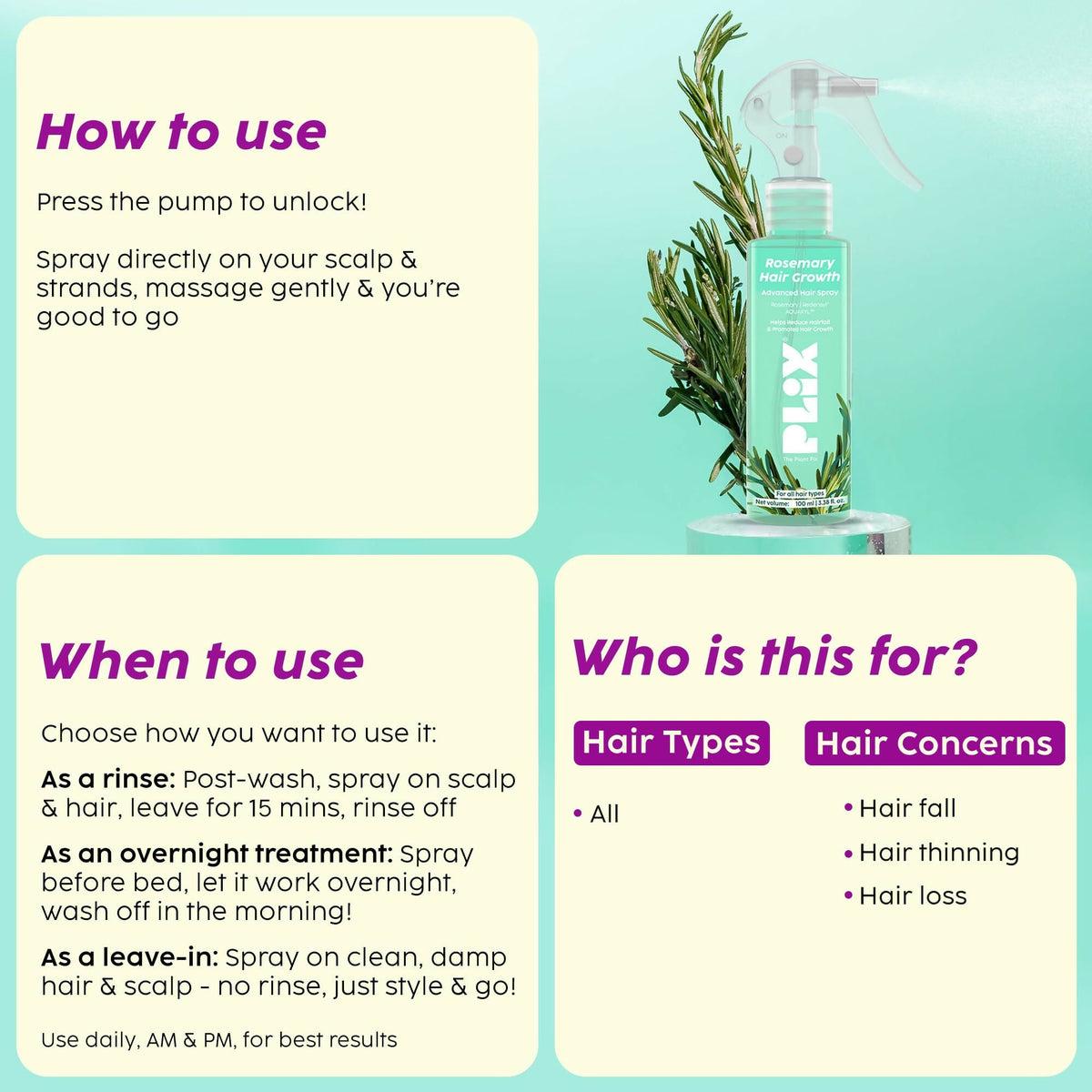 PLIX The Plant Fix Rosemary Hair Growth Advanced Hair Spray For Fuller, Thicker Hair | Grocsy