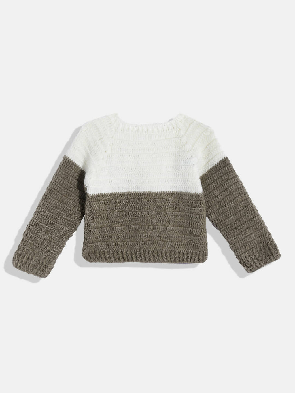 Chutput Kids Woollen Hand Knitted Full Sleeves Balloon Detail Colorblocked Sweater For Baby Boys With Striped Cap - Brown | Grocsy