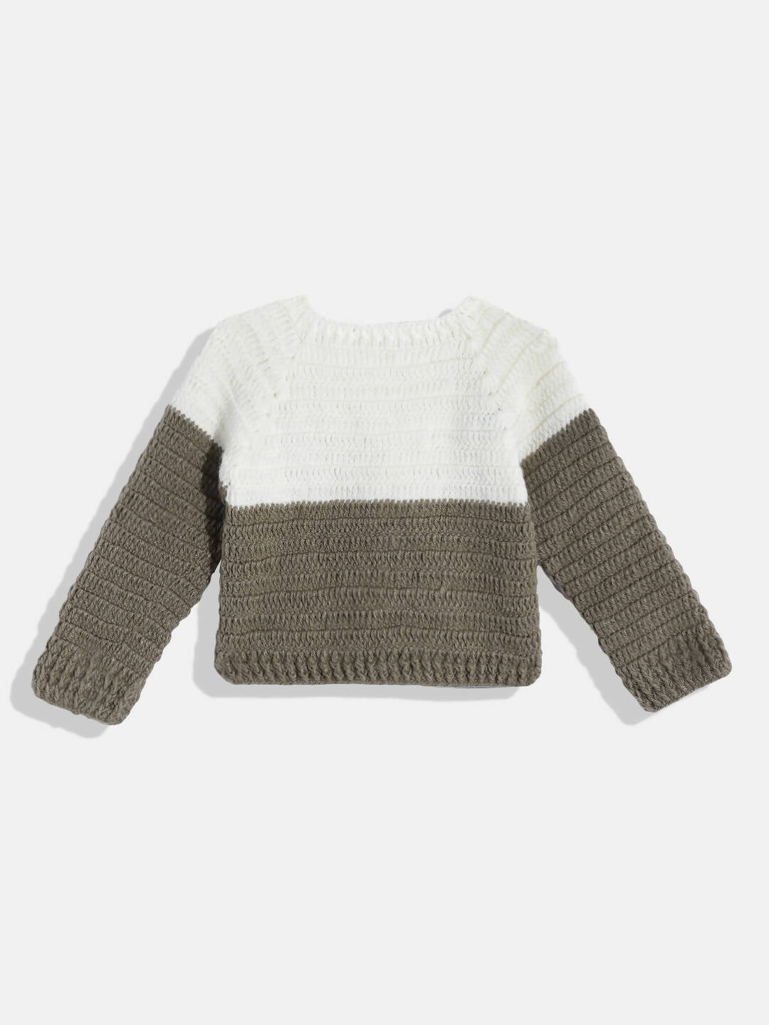 Chutput Kids Woollen Hand Knitted Full Sleeves Balloon Detail Colorblocked Sweater For Baby Boys With Striped Cap - Brown | Grocsy