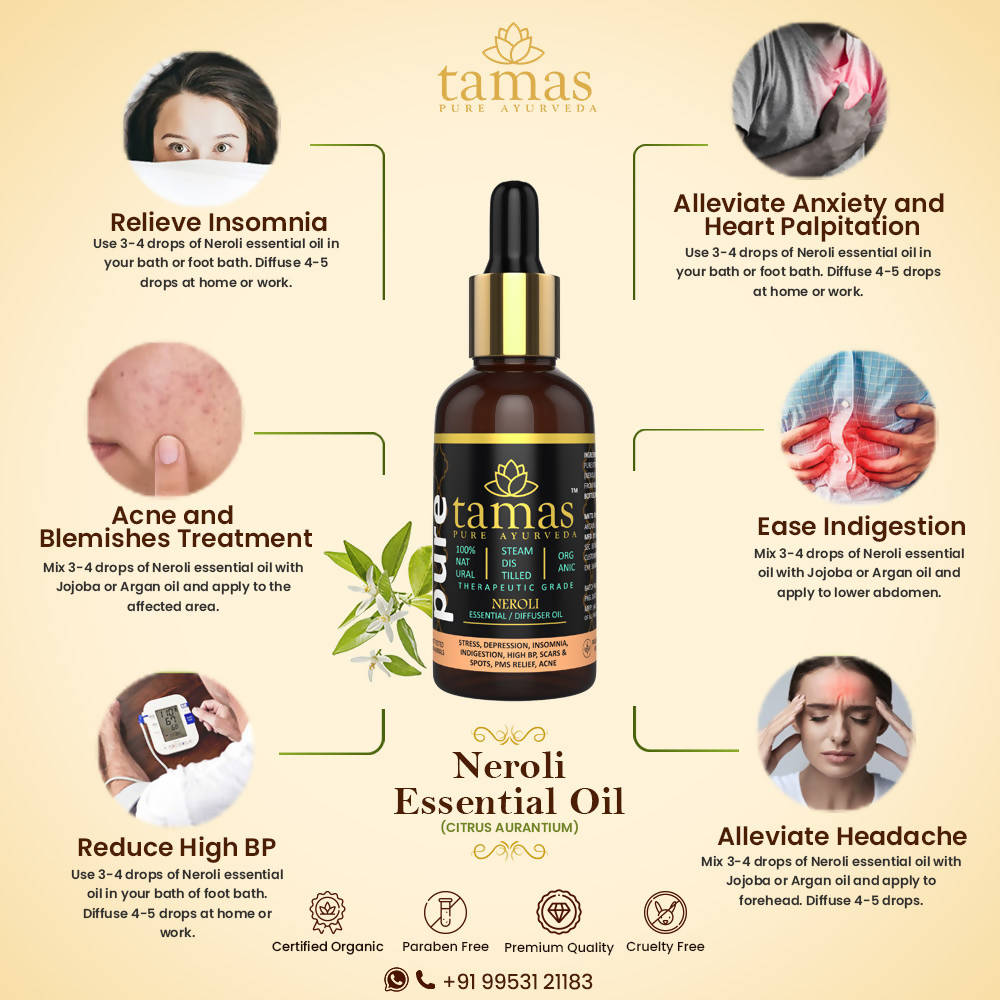Tamas Pure Ayurveda 100% Organic Neroli Essential Oil-USDA Certified Organic | Grocsy