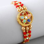 Flower Design Kundan Rakhi and Cadbury Silk Chocolates | Grocsy