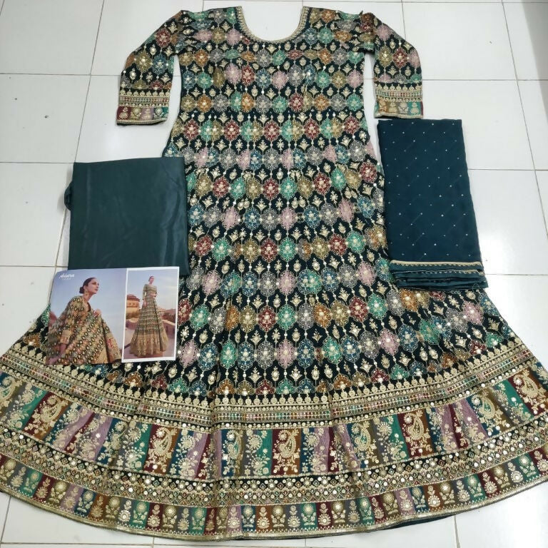 Vastranavya Traditional Faux Georgette Embroidered Sequence work Anarkali Gown | Grocsy