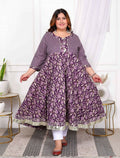 Miravan Women's Plus Size Purple cotton Floral Gota Lace Work Anarkali Kurta | Grocsy