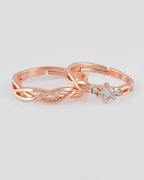 VOJ Stainless Steel Cubic Zirconia Rose Gold-Polished Adjustable Ring Set for Couple | Grocsy