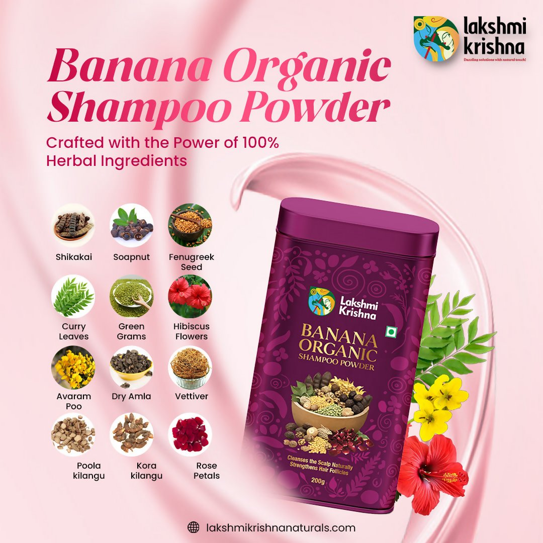 Lakshmi Krishna Naturals Banana Organic Shampoo Powder | Grocsy