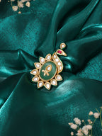 Ruby Raang Gold Polished Green Birdie Kundan Ring | Grocsy
