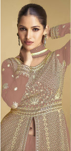 Vastranavya Peach Georgette Embroidered Sequins Work Anarkali Style A Line Suits | Grocsy