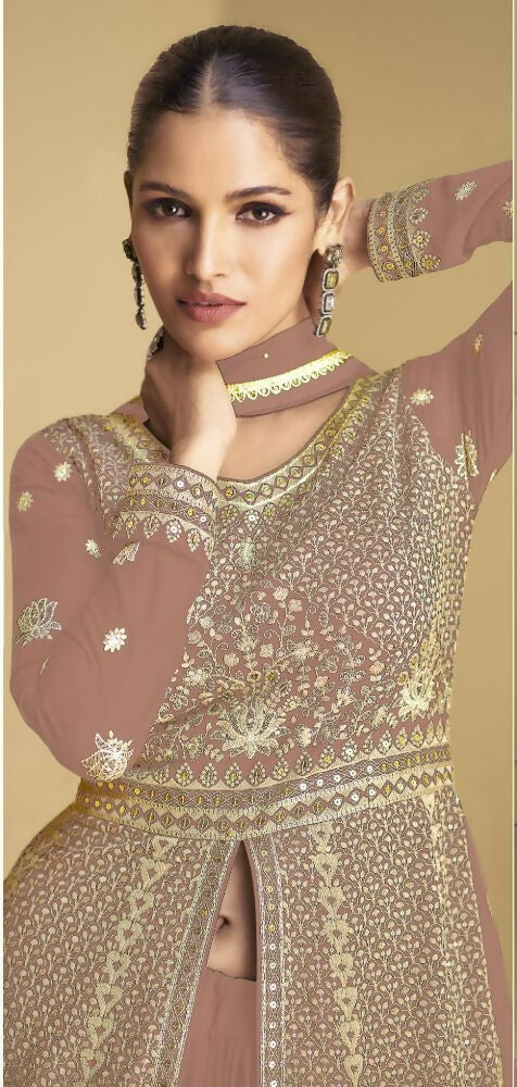 Vastranavya Peach Georgette Embroidered Sequins Work Anarkali Style A Line Suits | Grocsy