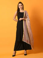 Myshka Women's Black Solid Anarkali Party Kurta Set With Printed Dupatta | Grocsy