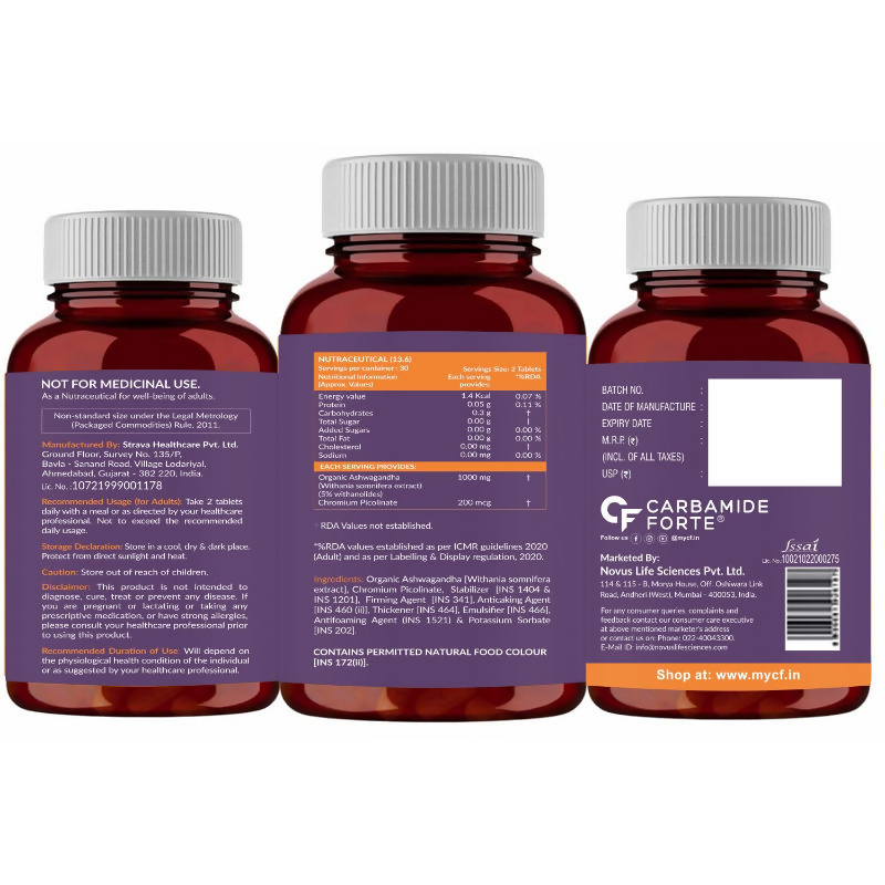 Carbamide Forte Organic Ashwagandha 1000mg Tablets | Grocsy