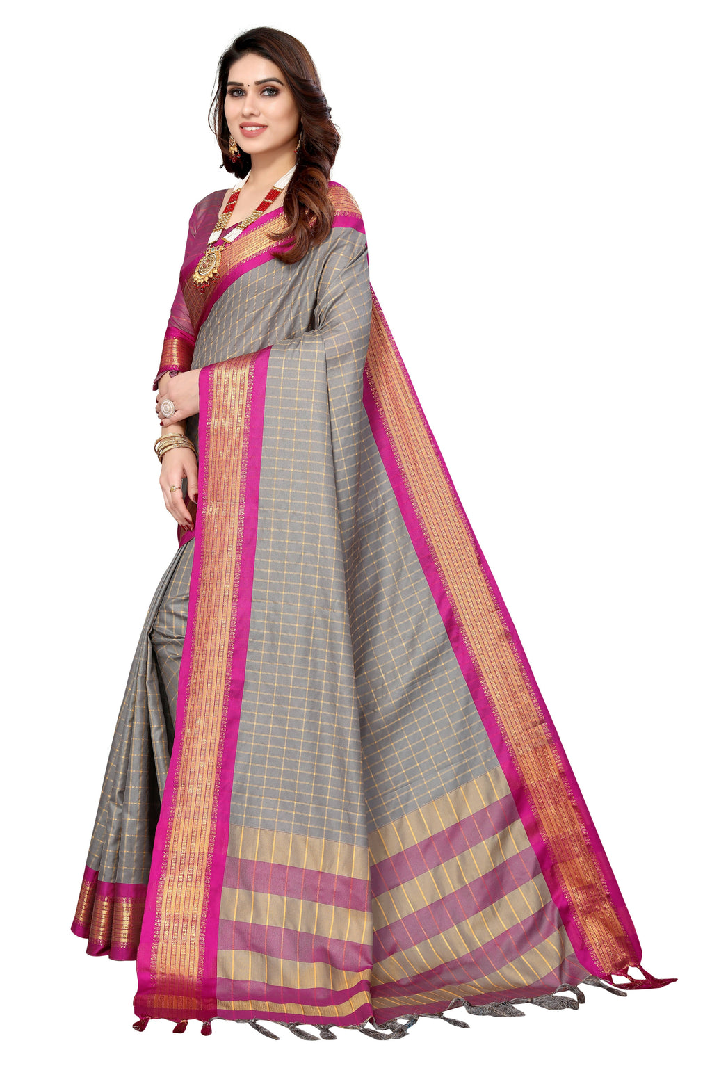 Vamika Weaving Beautiful Grey Cotton Silk Saree | Grocsy