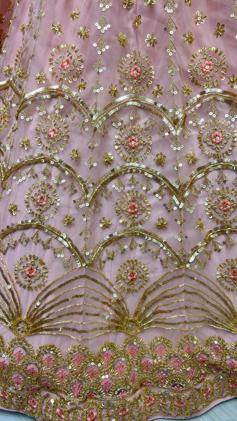 Jyoti Fashion Women's Pink Bridal Net Fancy Sequins with Multi Thread Embroidered & Handwork Wedding Lehenga Choli | Grocsy