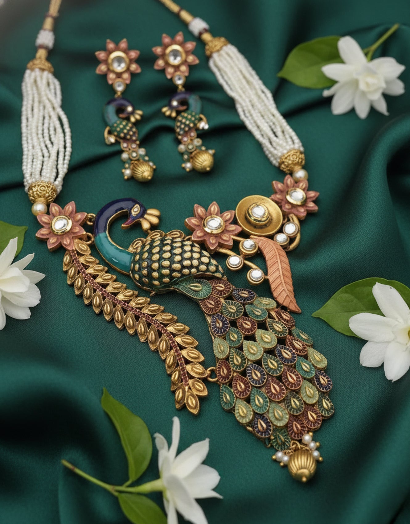 Jewel City Peacock Antique Necklace Set | Grocsy