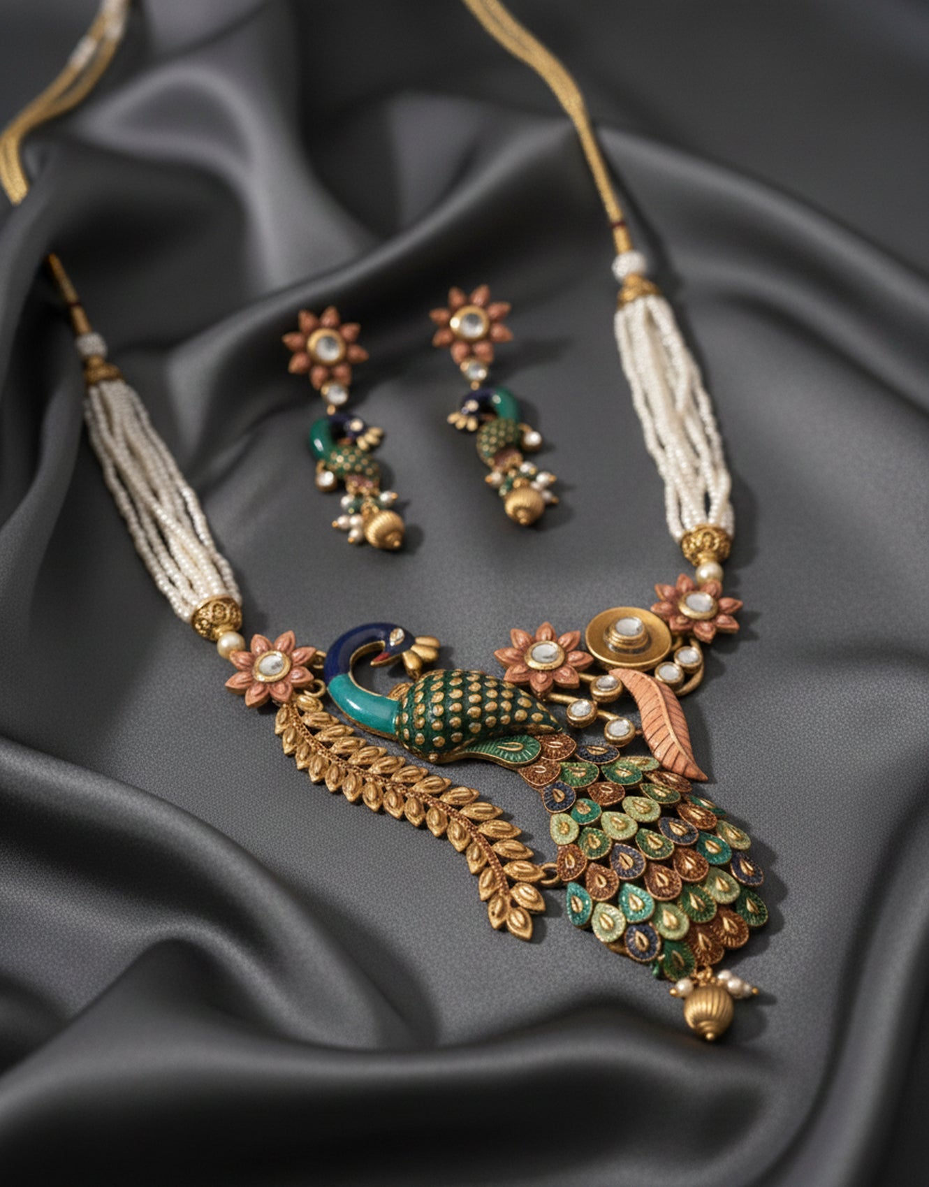 Jewel City Peacock Antique Necklace Set | Grocsy