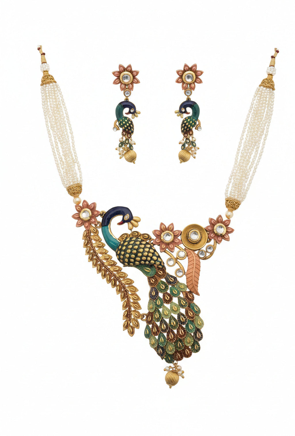 Jewel City Peacock Antique Necklace Set | Grocsy