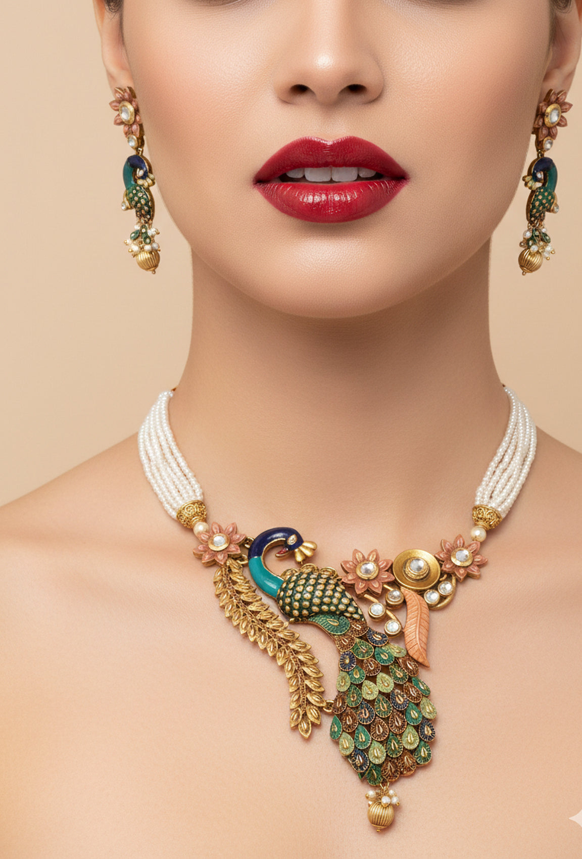 Jewel City Peacock Antique Necklace Set | Grocsy