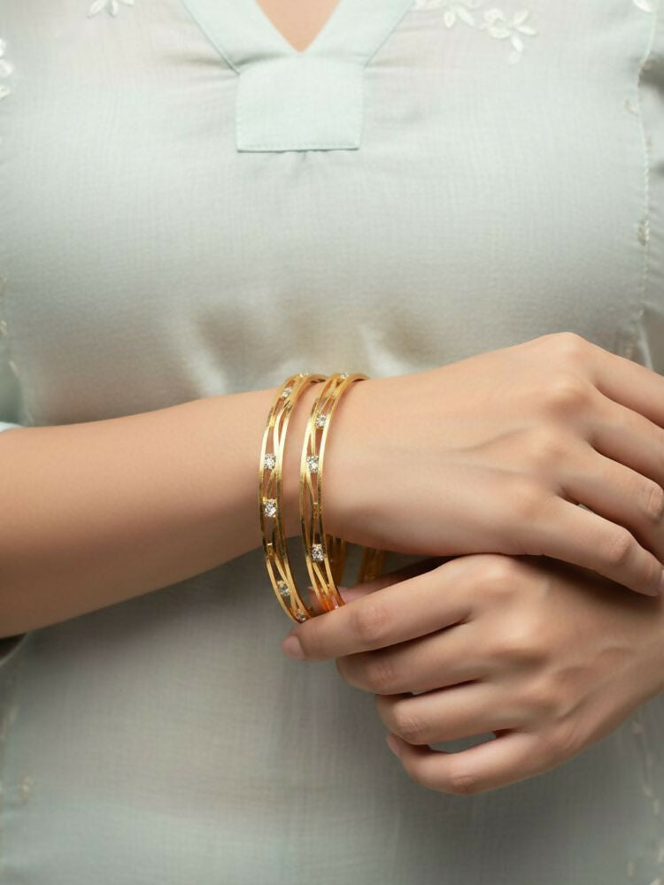 NVR Women Set of 2 Gold Plated CZ Stone Bangle | Grocsy