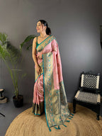 Joban Fashion Banarasi Baby Pink Woven Soft Silk Saree | Grocsy