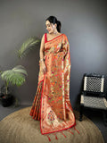 Joban Fashion Peach Floral & Leaf Motifs Soft Silk Paithani Saree | Grocsy