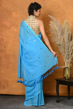 Very Much Indian Pure Mul Cotton Handloom Saree - Sky Blue | Grocsy