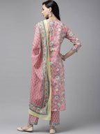 Yufta Pink printed kurta with Trouser & Dupatta Set | Grocsy