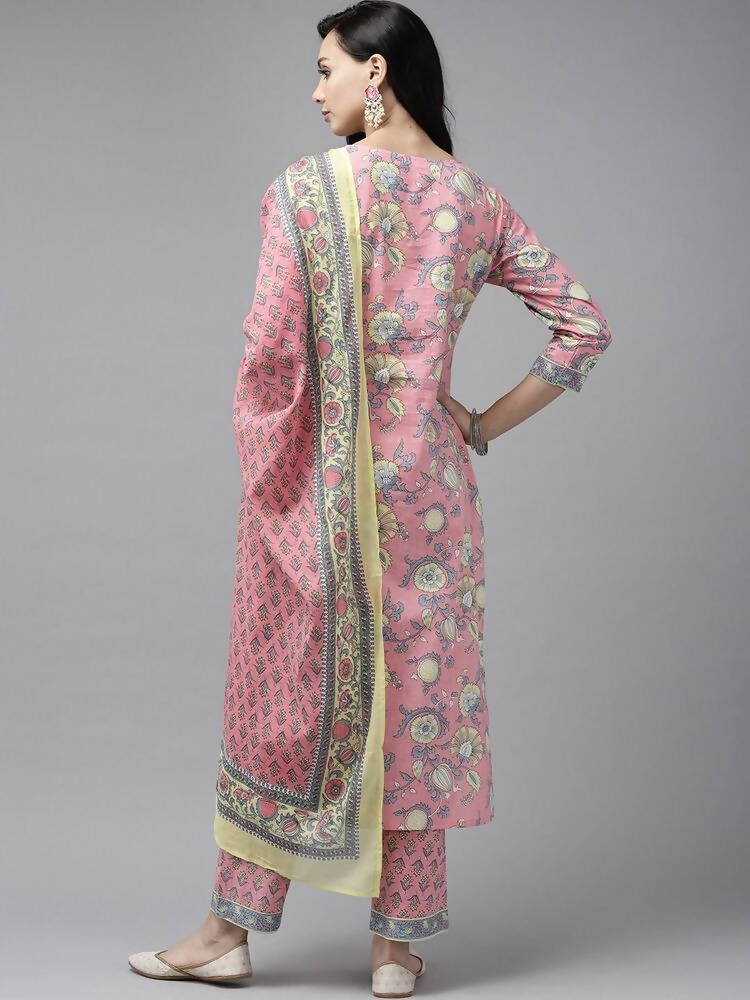 Yufta Pink printed kurta with Trouser & Dupatta Set | Grocsy